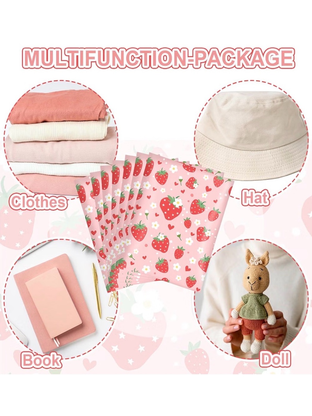 20 10x13 Strawberry Poly Mailers Pink Fruit Packaging Bags Self Seal Mailing - Picture 3 of 4